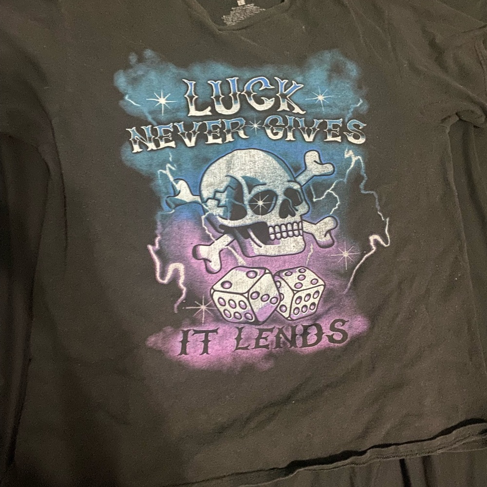 Empyre Black Tee with Blue and Purple Skull Design size L